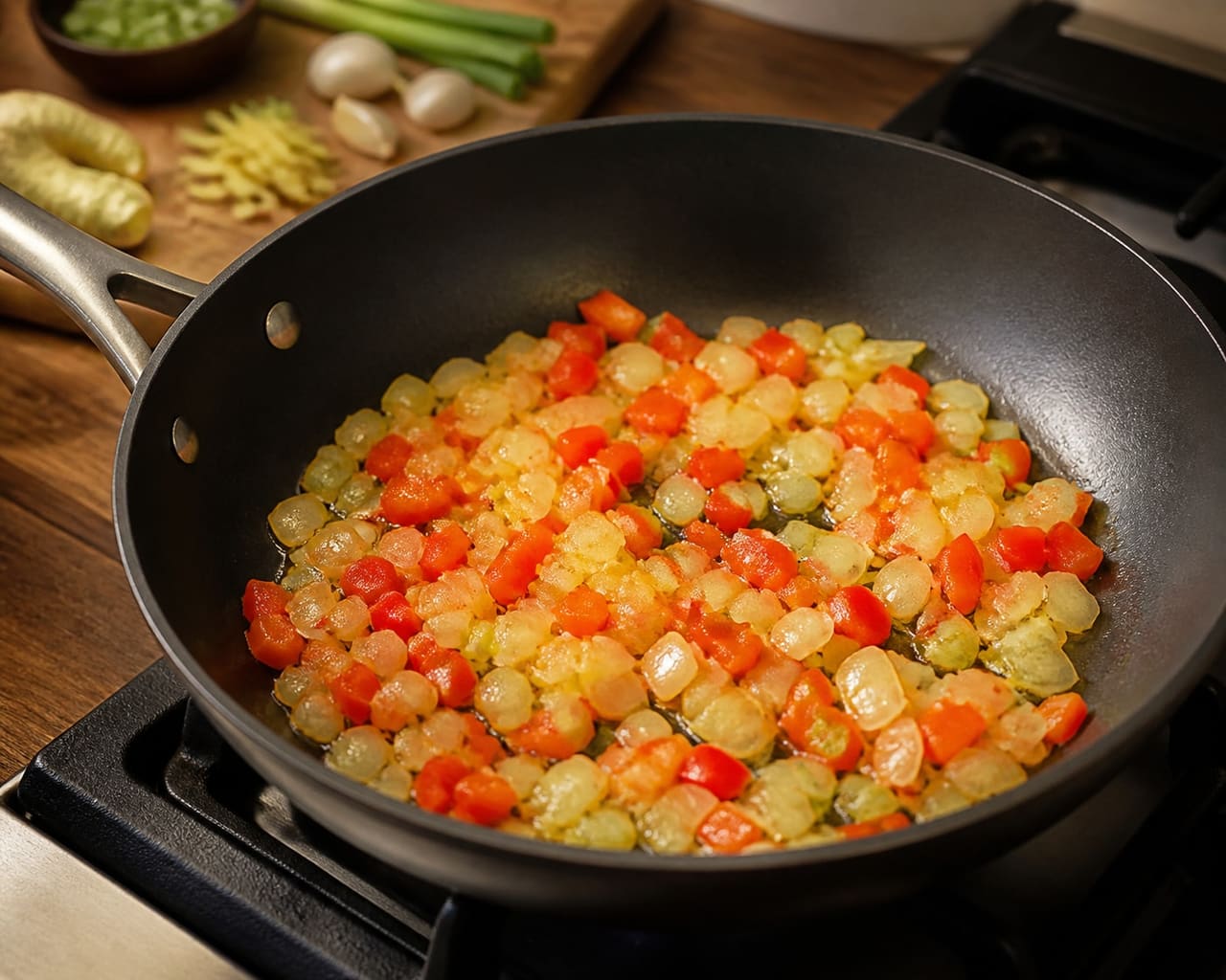 Coconut Squash and Black Bean Stew with Thyme Rice cooking step 3: Soften the aromatics.