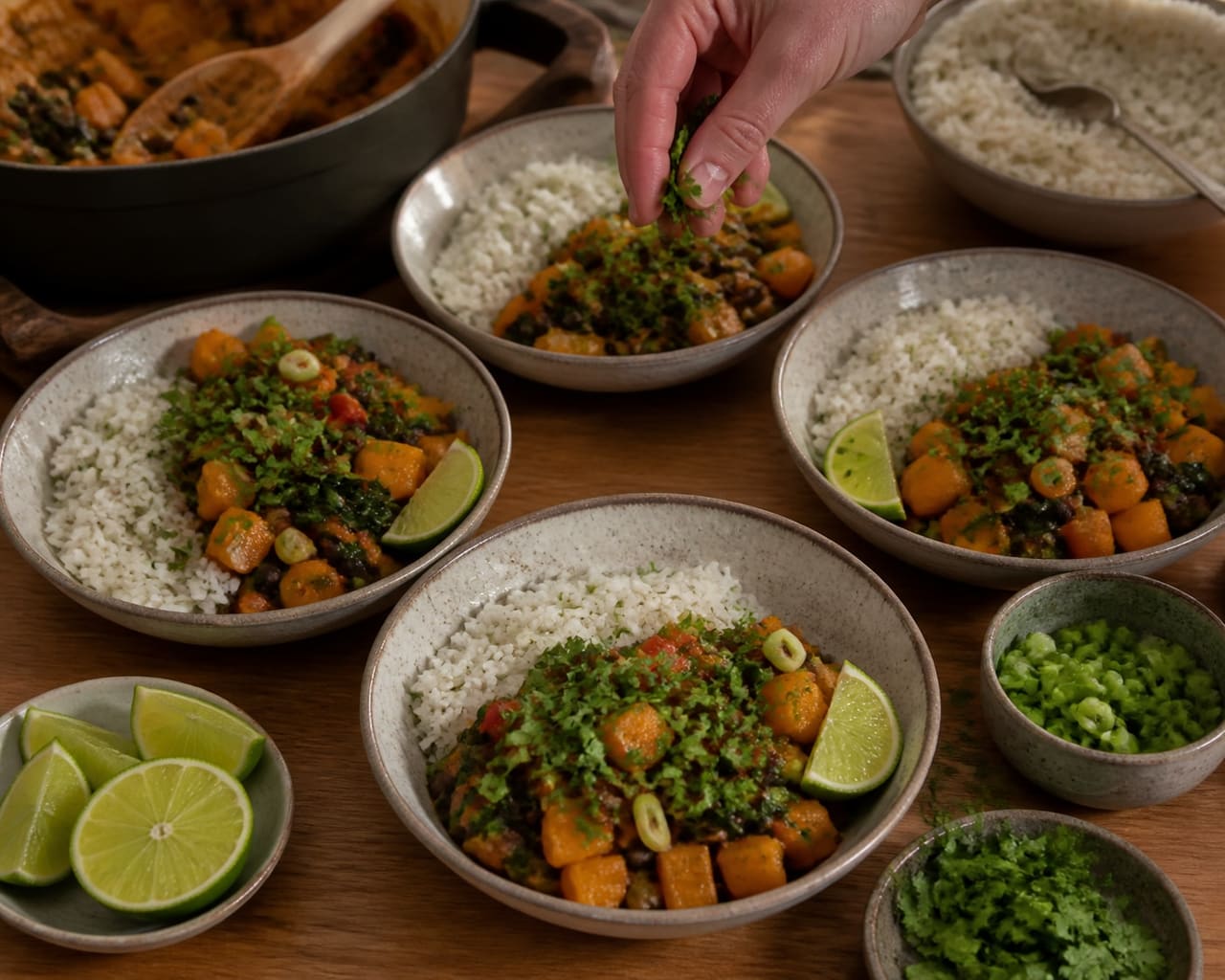 Coconut Squash and Black Bean Stew with Thyme Rice cooking step 7: Finish with lime.