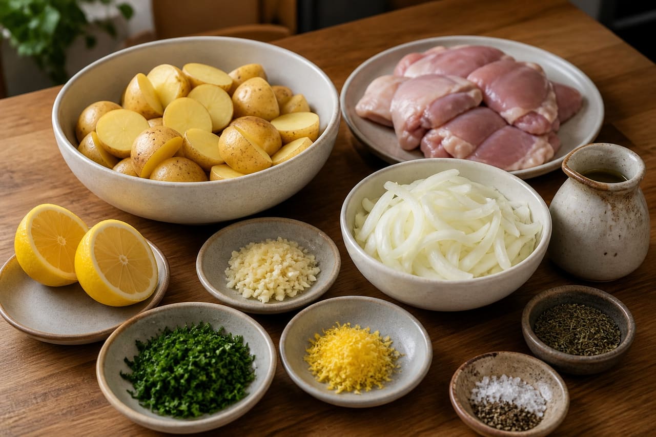 Creamy Mustard Chicken and Potato Pot with Parsley Peas cooking step 1: Prepare the ingredients.