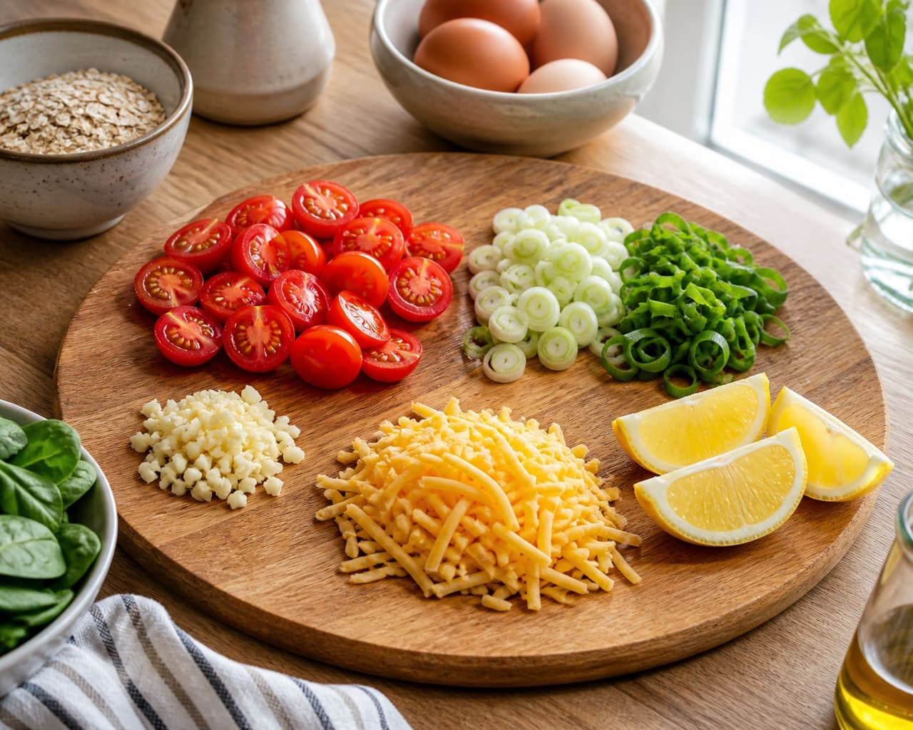 Creamy Spinach Savoury Oats with Jammy Eggs and Burst Tomatoes cooking step 1: Prepare the toppings.