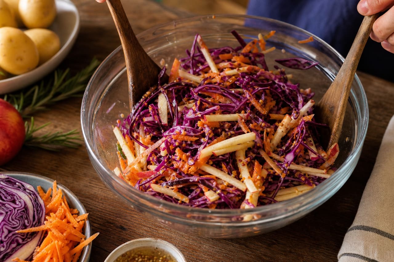 Crispy Rosemary Pork Patties with Apple Cabbage Slaw cooking step 2: Prepare the slaw.