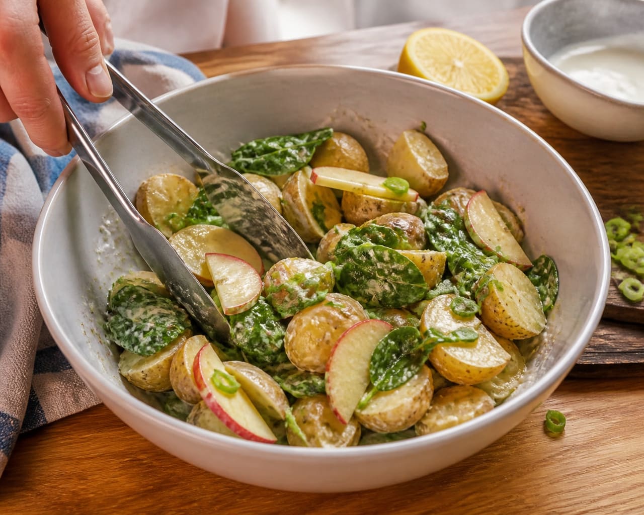 Crispy Mustard Turkey Schnitzel with Apple Potato Salad cooking step 6: Toss the warm salad.
