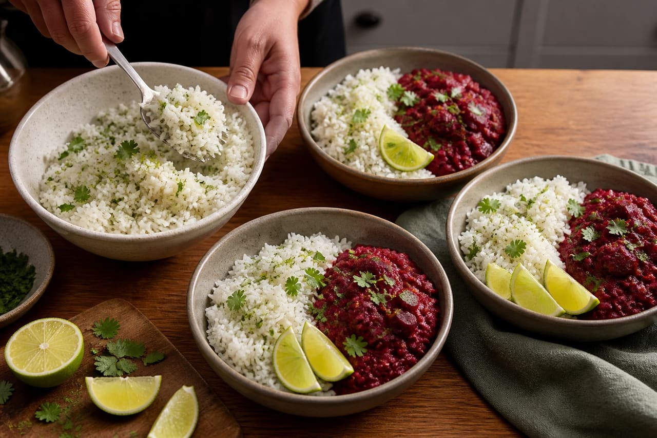 Fragrant Beetroot Red Lentil Curry with Lime Rice cooking step 7: Finish the lime rice.