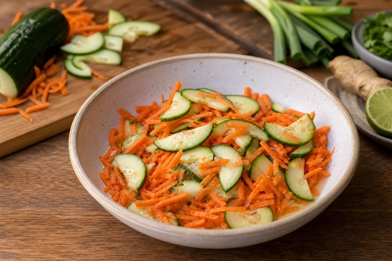 Ginger Lime Pork Meatballs with Pickled Carrot Rice cooking step 2: Make the quick pickle.