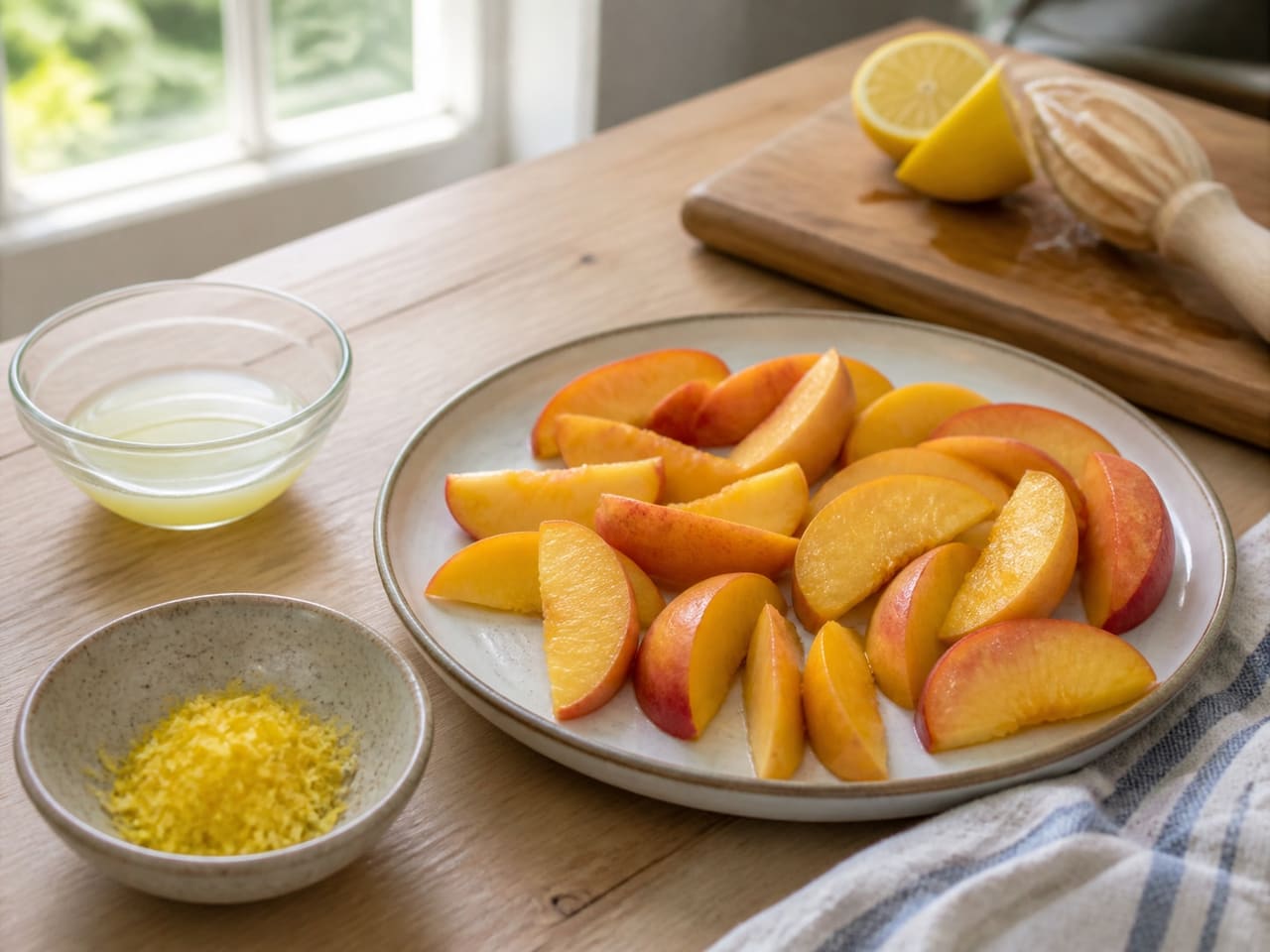 Jammy Peach Ricotta French Toast with Cinnamon cooking step 1: Prepare the peaches.