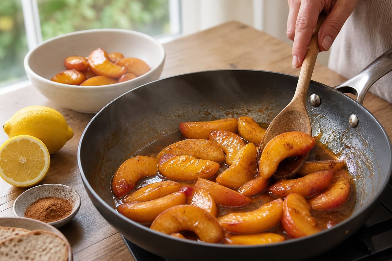 Jammy Peach Ricotta French Toast with Cinnamon cooking step 2: Make the jammy topping.