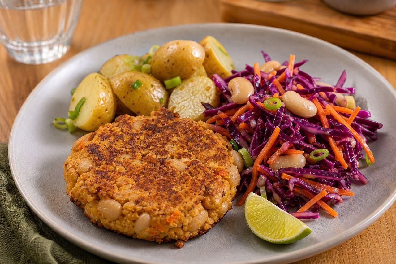 Smoky Butter Bean Patties with Crunchy Lime Slaw.