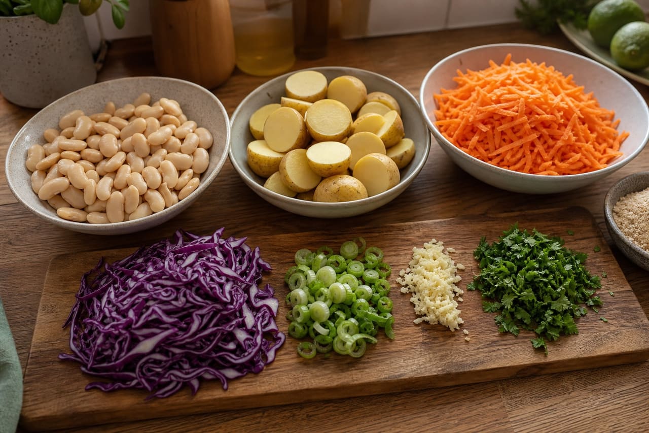 Smoky Butter Bean Patties with Crunchy Lime Slaw cooking step 1: Prepare the vegetables.