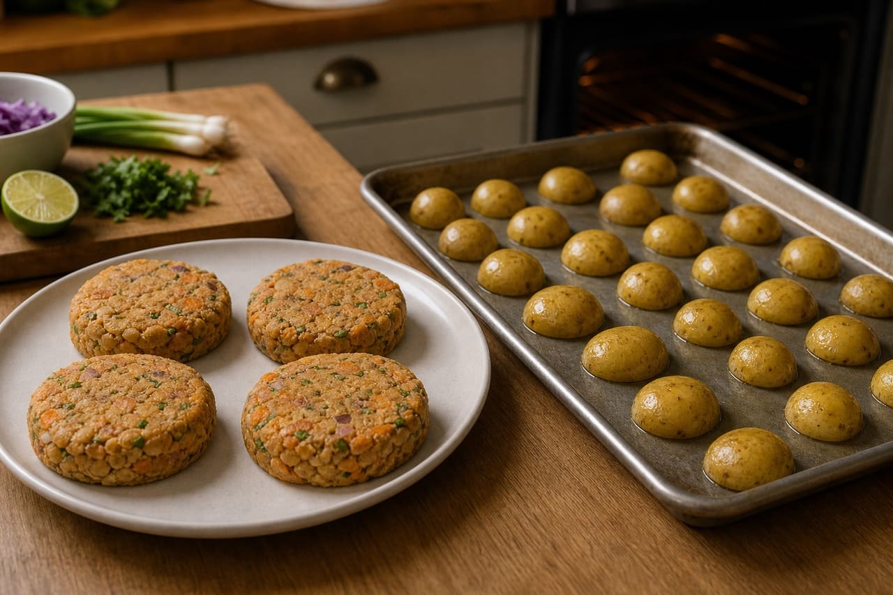 Smoky Butter Bean Patties with Crunchy Lime Slaw cooking step 3: Shape and start the potatoes.