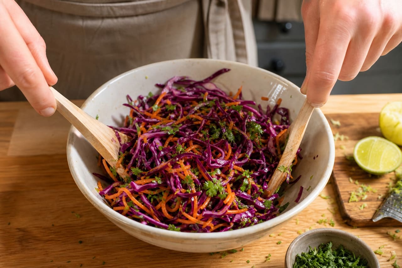 Smoky Butter Bean Patties with Crunchy Lime Slaw cooking step 4: Toss the lime slaw.