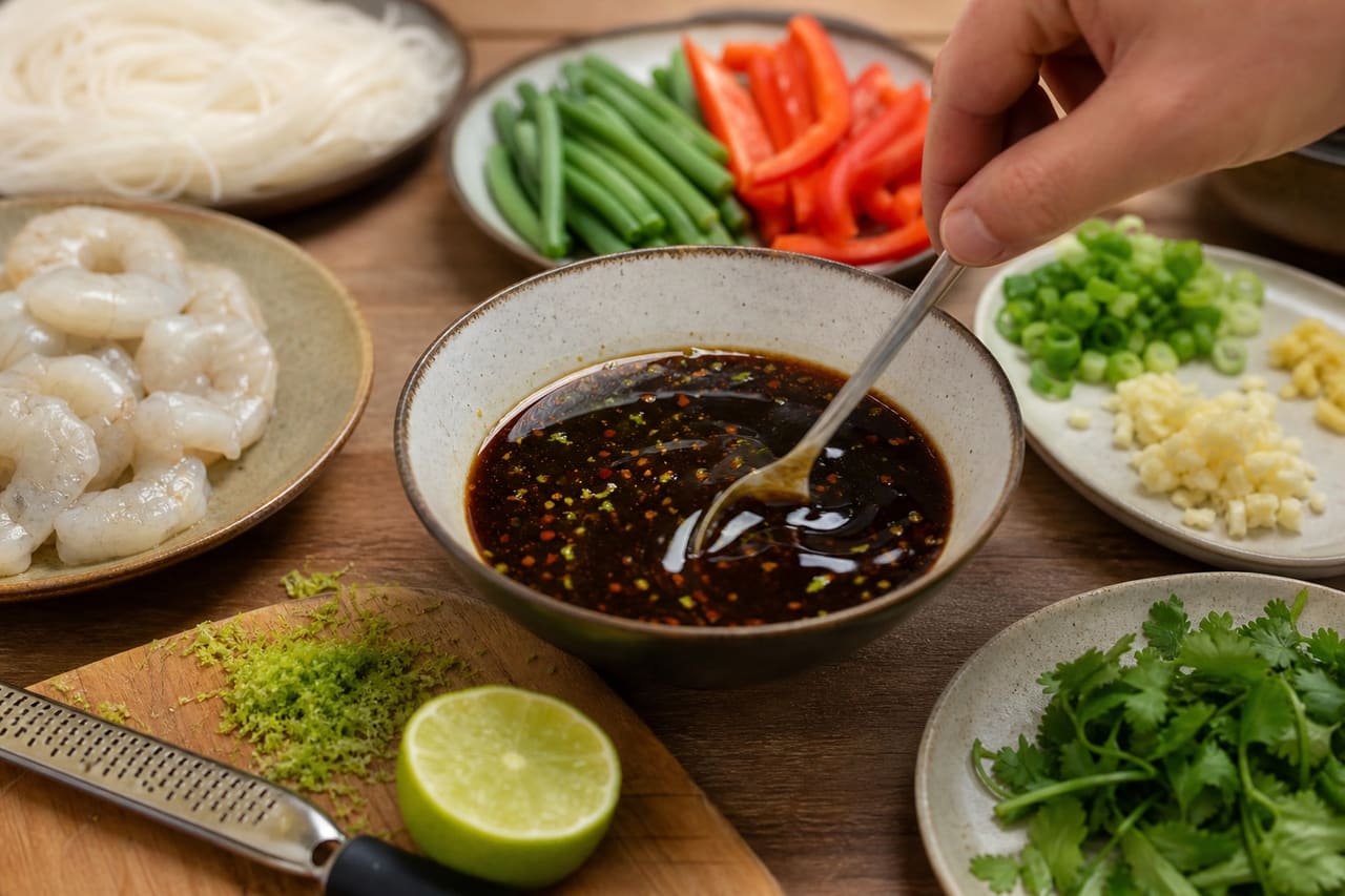 Thai-Style Prawn Noodles with Lime and Green Beans cooking step 2: Mix the lime sauce.