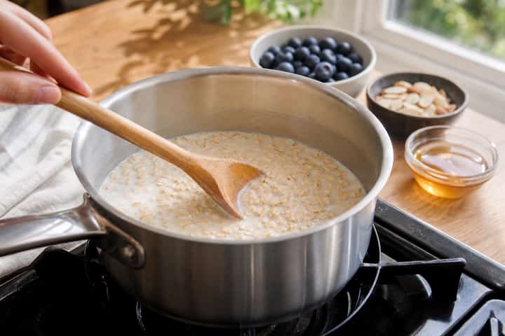 Blueberry Almond Porridge cooking step 2: Start cooking.