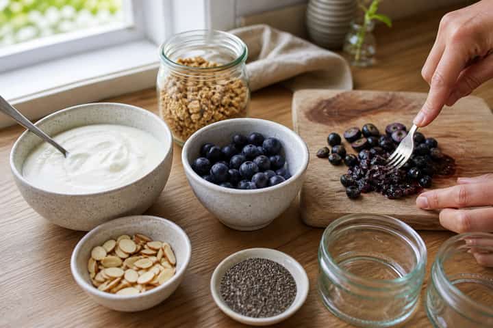 Blueberry Almond Yogurt Pots cooking step 1: Get prepped.