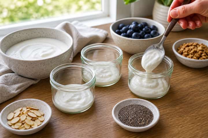 Blueberry Almond Yogurt Pots cooking step 2: Start cooking.