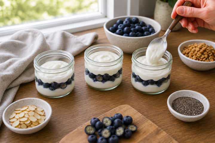 Blueberry Almond Yogurt Pots cooking step 3: Build the flavour.