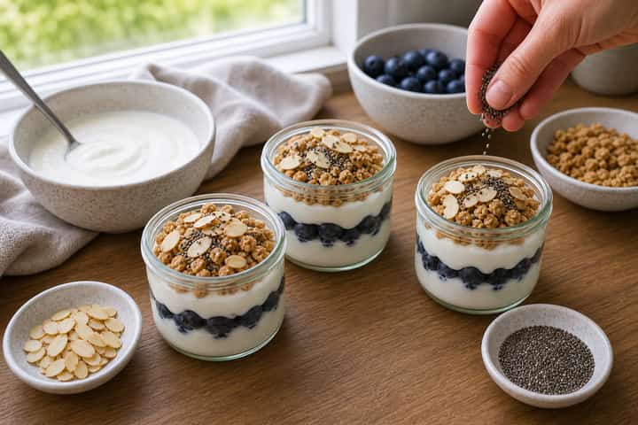 Blueberry Almond Yogurt Pots cooking step 4: Bring it together.