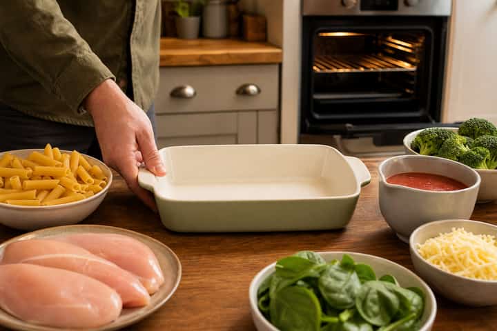 Chicken Broccoli Pasta Bake cooking step 1: Get prepped.