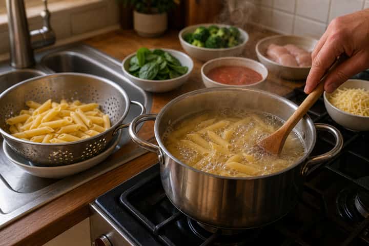 Chicken Broccoli Pasta Bake cooking step 2: Start cooking.