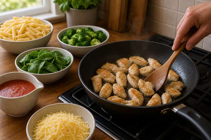 Chicken Broccoli Pasta Bake cooking step 4: Bring it together.
