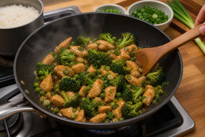 Chicken Broccoli Rice Bowls cooking step 4: Bring it together.