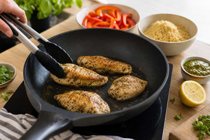 Chicken Pesto Couscous Boxes cooking step 3: Build the flavour.