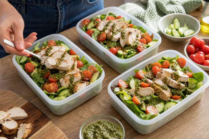 Chicken Pesto Salad Boxes cooking step 4: Bring it together.