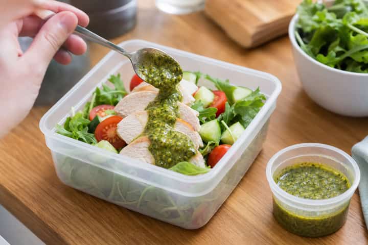 Chicken Pesto Salad Boxes cooking step 5: Finish the dish.