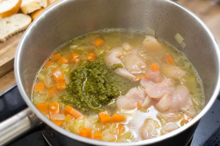Chicken Pesto Soup Pots cooking step 3: Build the flavour.