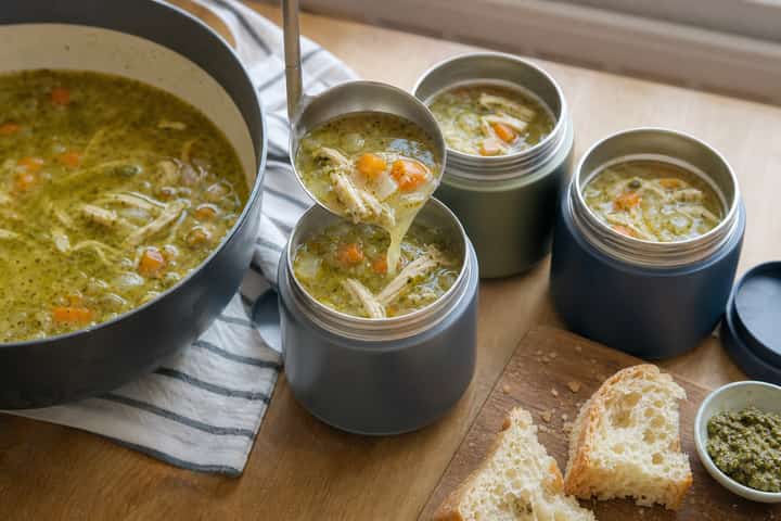 Chicken Pesto Soup Pots cooking step 5: Finish the dish.