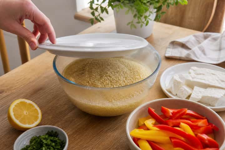 Halloumi Pepper Couscous Boxes cooking step 1: Get prepped.