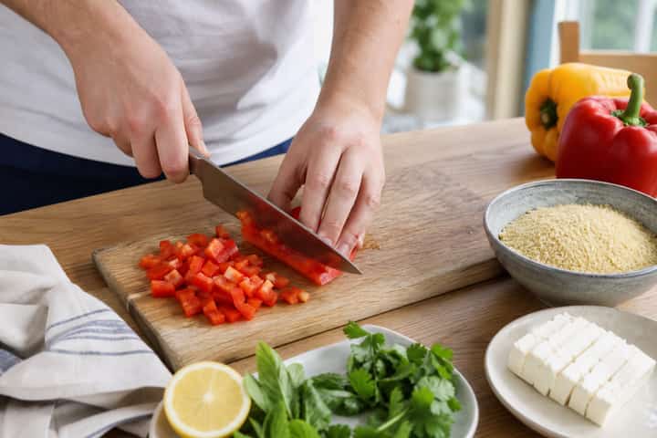 Halloumi Pepper Couscous Boxes cooking step 2: Start cooking.