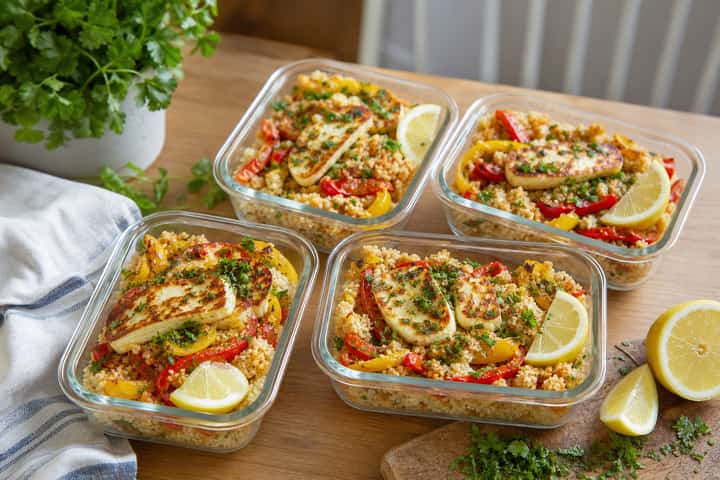 Halloumi Pepper Couscous Boxes cooking step 5: Finish the dish.