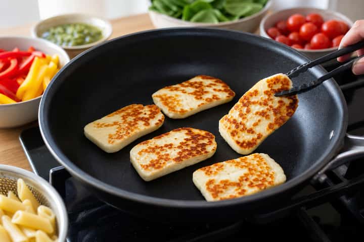 Halloumi Pepper Pasta Salad cooking step 3: Build the flavour.