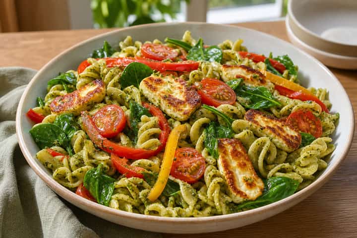 Halloumi Pepper Pasta Salad cooking step 5: Finish the dish.