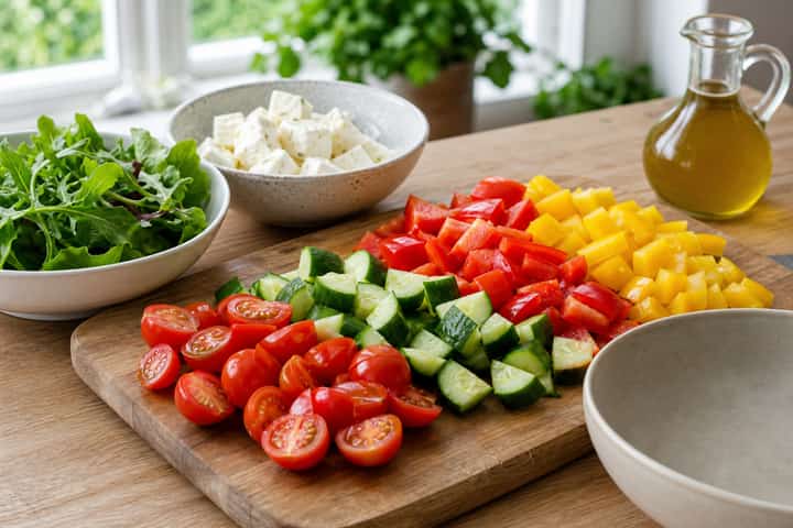 Halloumi Pepper Salad Boxes cooking step 1: Get prepped.