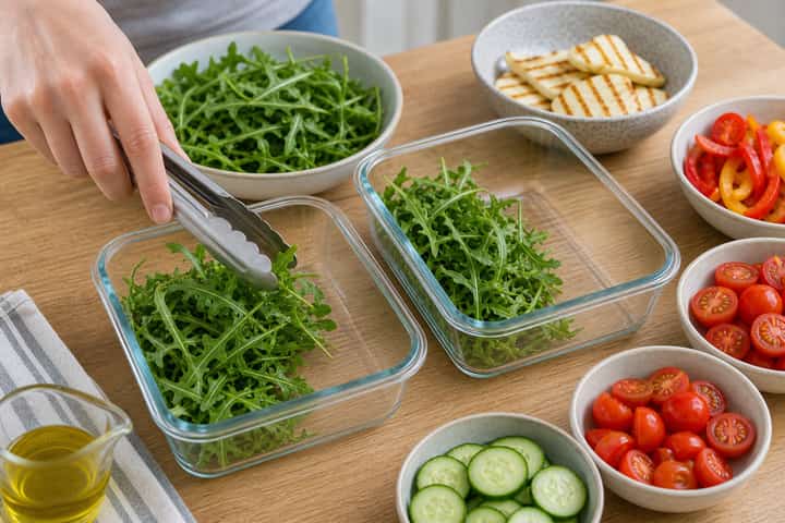 Halloumi Pepper Salad Boxes cooking step 3: Build the flavour.
