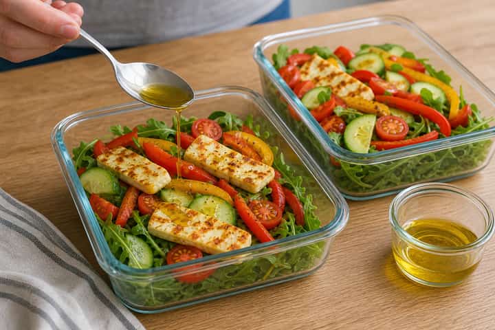 Halloumi Pepper Salad Boxes cooking step 5: Finish the dish.