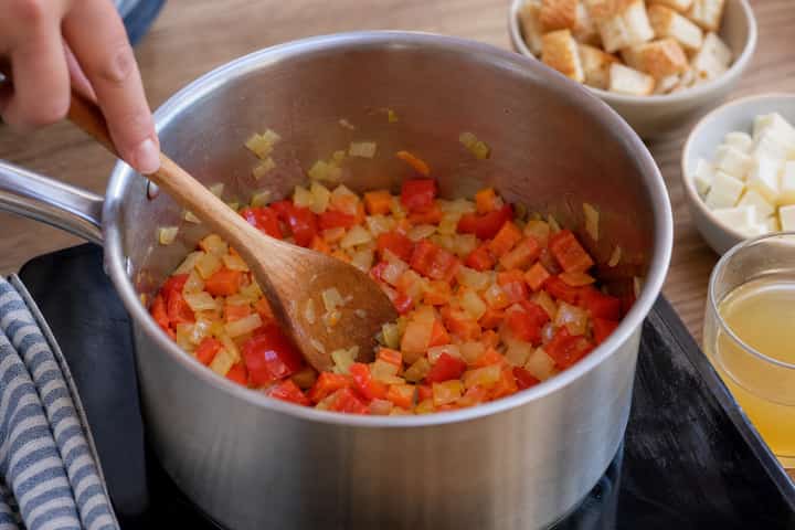 Halloumi Pepper Soup Pots cooking step 2: Start cooking.