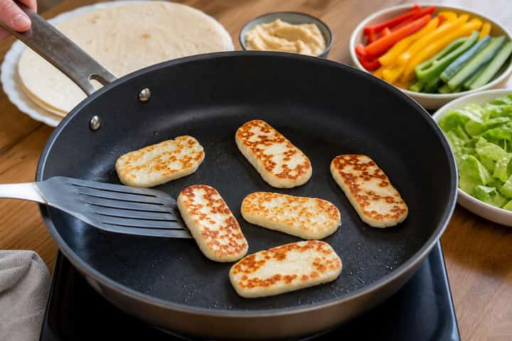 Halloumi Pepper Wraps cooking step 2: Start cooking.