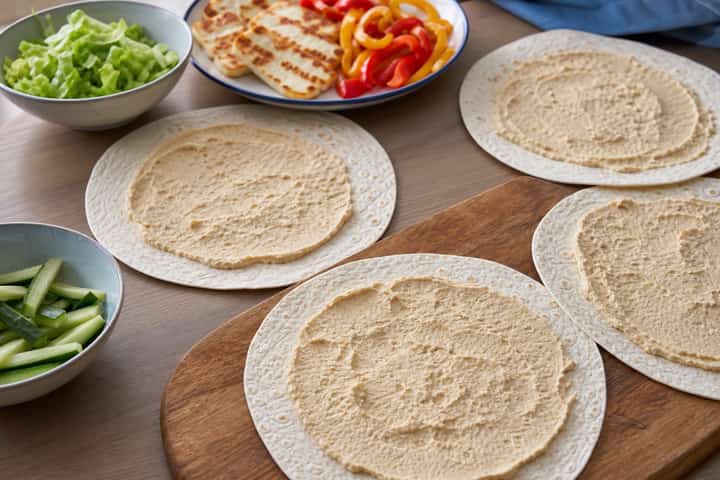 Halloumi Pepper Wraps cooking step 4: Bring it together.