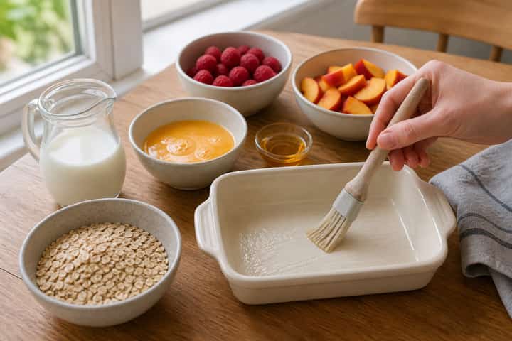 Raspberry Peach Baked Oats cooking step 1: Get prepped.