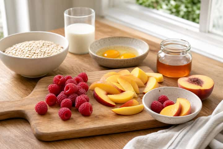 Raspberry Peach Baked Oats cooking step 2: Start cooking.
