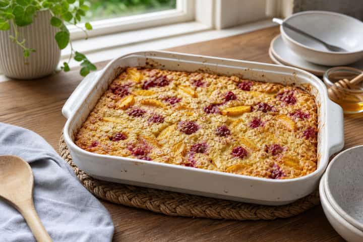 Raspberry Peach Baked Oats cooking step 5: Finish the dish.
