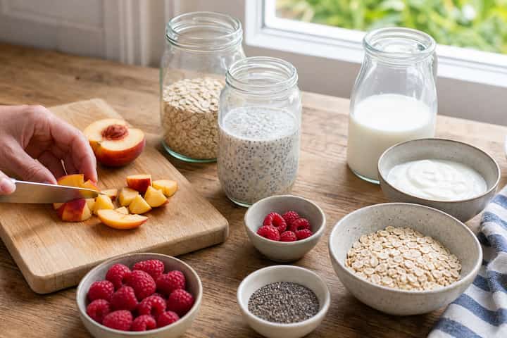 Raspberry Peach Overnight Oats cooking step 1: Get prepped.