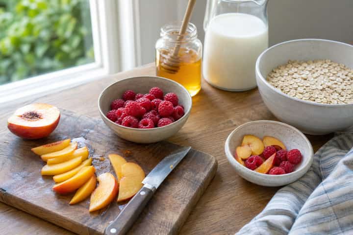 Raspberry Peach Porridge cooking step 1: Get prepped.