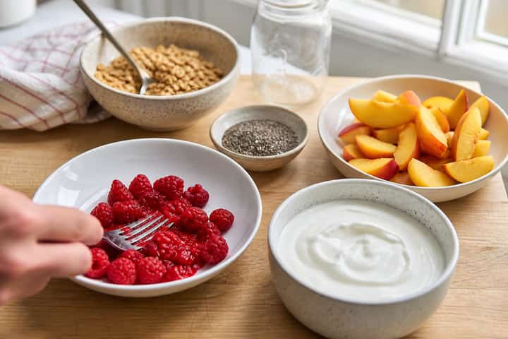 Raspberry Peach Yogurt Pots cooking step 1: Get prepped.