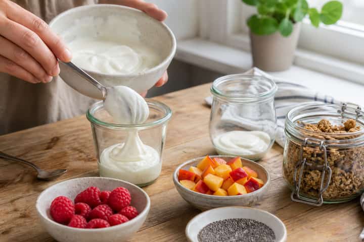 Raspberry Peach Yogurt Pots cooking step 2: Start cooking.