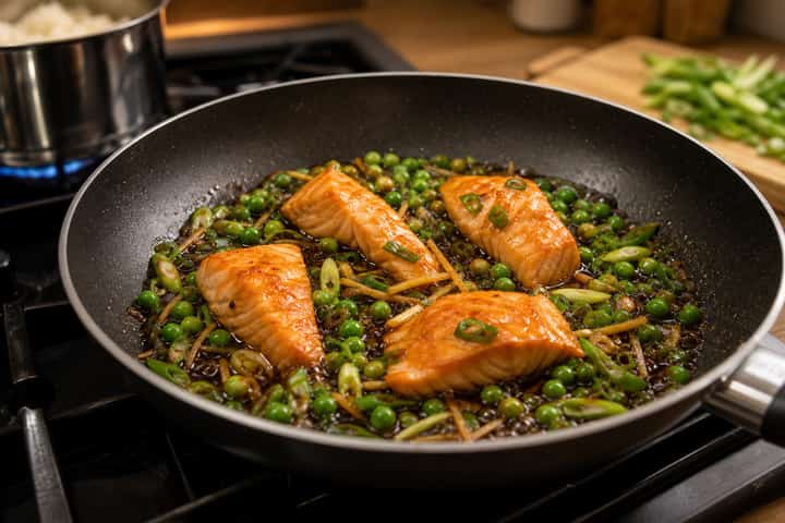 Salmon Ginger Rice Bowls cooking step 4: Bring it together.