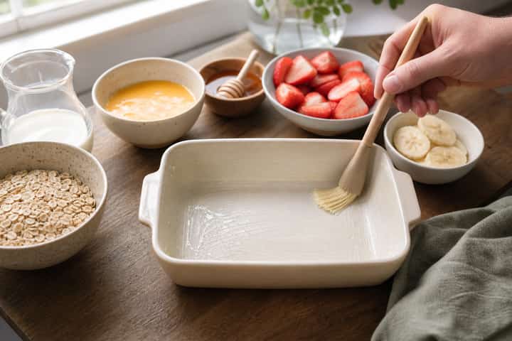 Strawberry Banana Baked Oats cooking step 1: Get prepped.