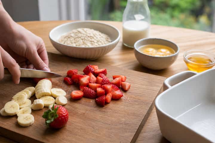 Strawberry Banana Baked Oats cooking step 2: Start cooking.